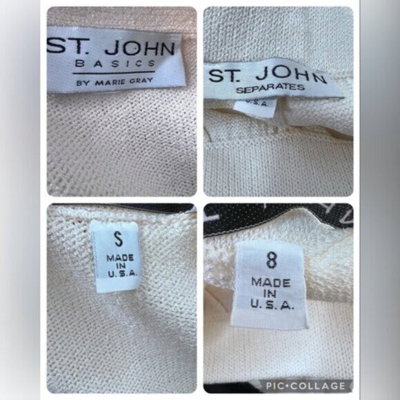 VINTAGE St John Collection Marie Gray Santana Knit Ivory Knit Pant Sweater Set - Picture 16 of 16